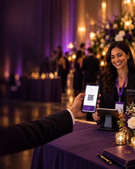 A host scanning a guest’s QR ticket at check-in