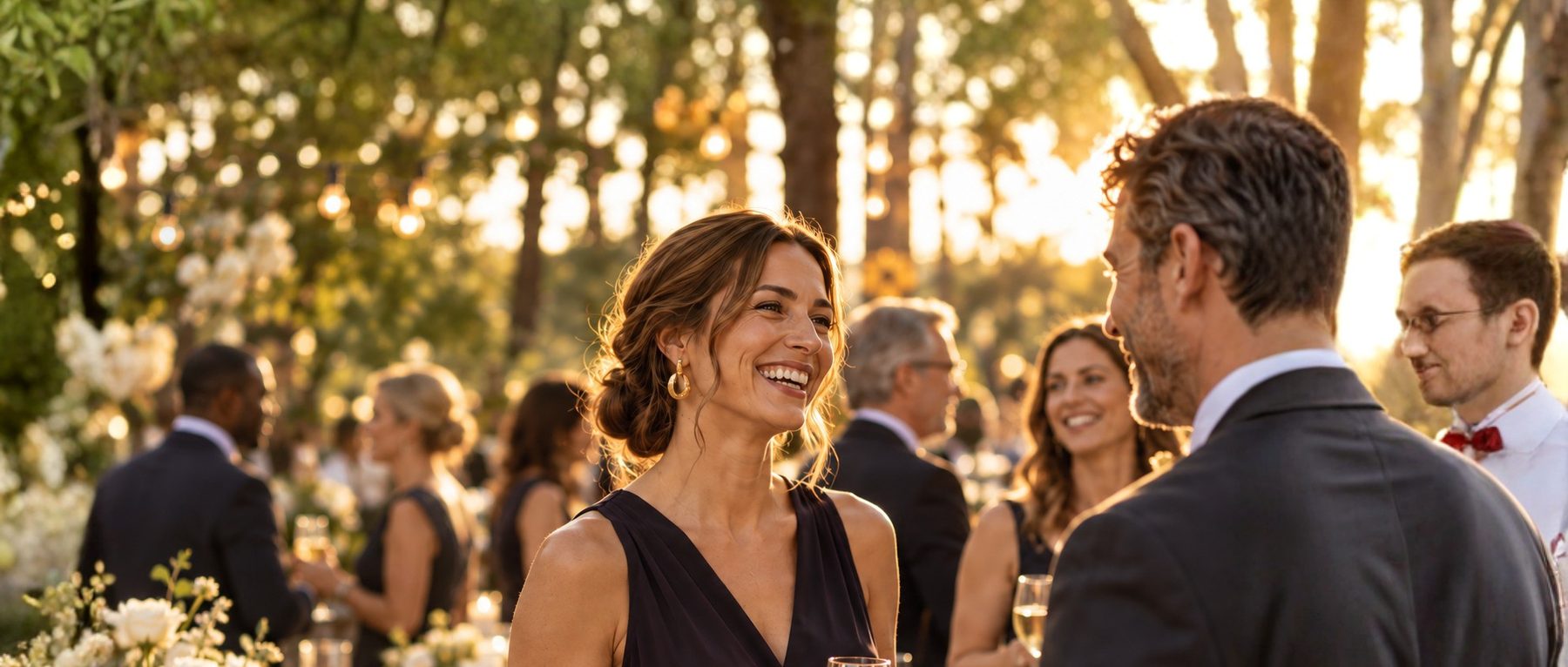 Guests raising a toast at a golden-hour fundraising reception