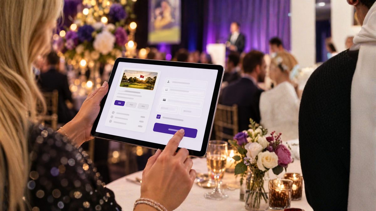 A guest completing a ticket purchase on a tablet at an event